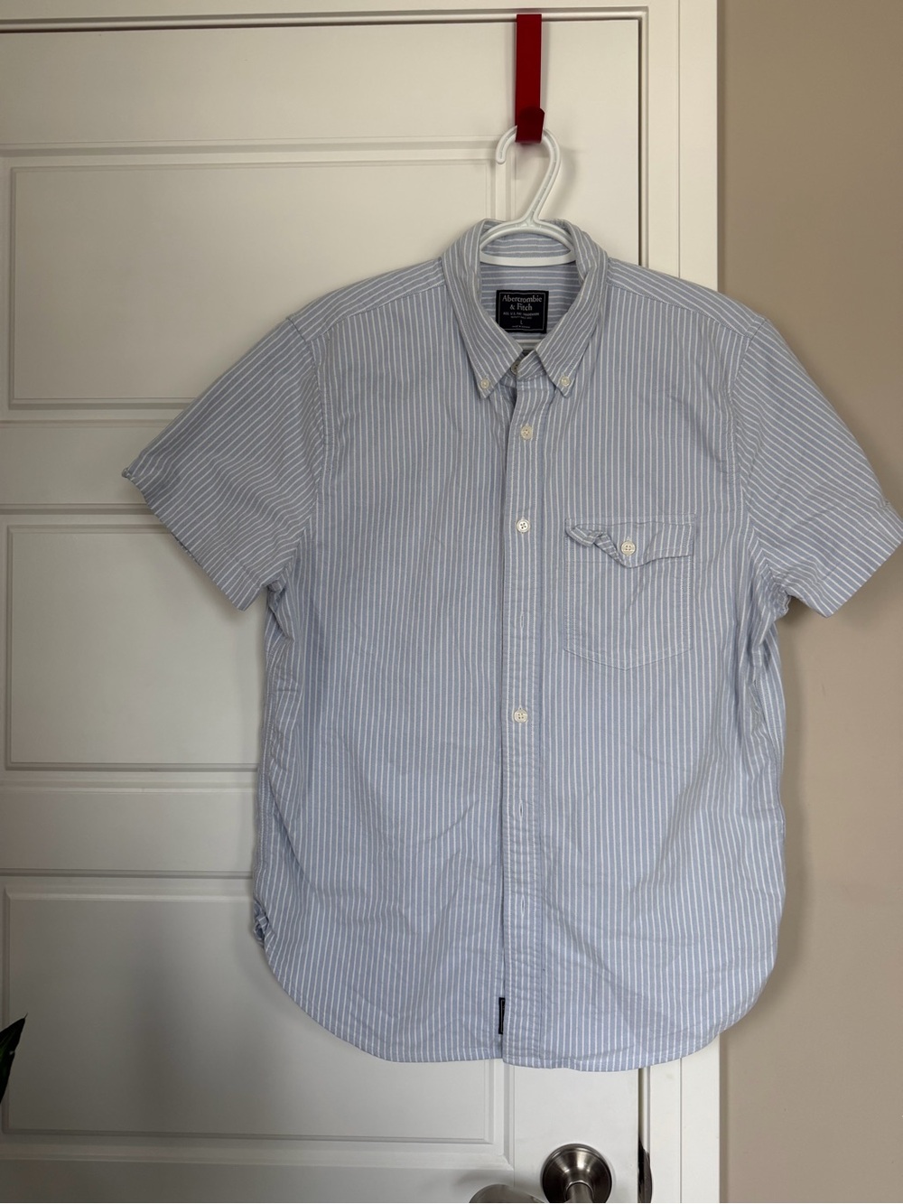 Abercrombie & Fitch Light Blue and White Stripe Short-Sleeve Button-Down Shirt